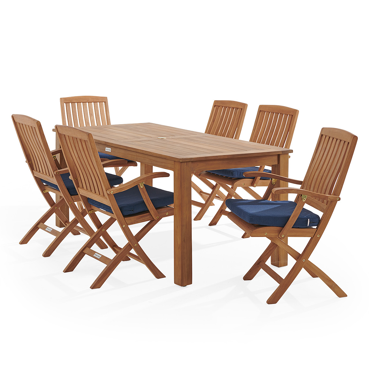 Westport Teak with Cushions 7 Piece Arm Dining Set + Oxford 71 x 36 in. Table