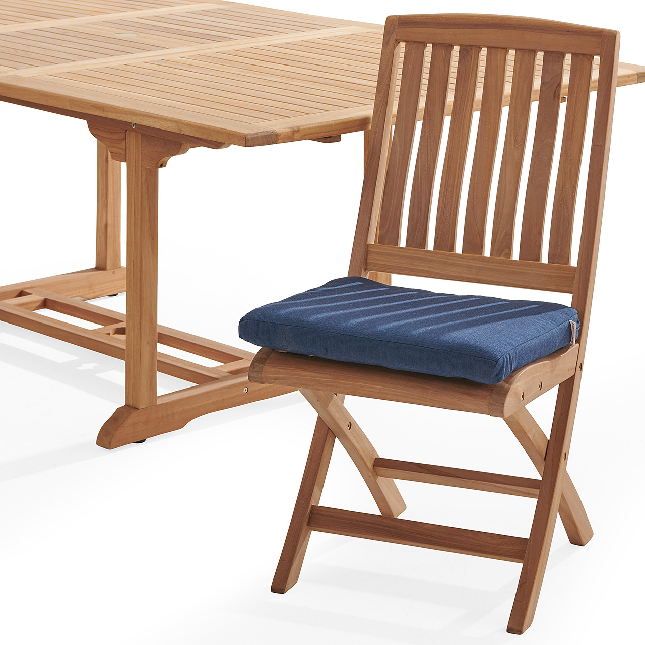 Westport Teak with Cushions 7 Piece Armless Dining Set + Bristol 67-87 x 47 in. Extension Table