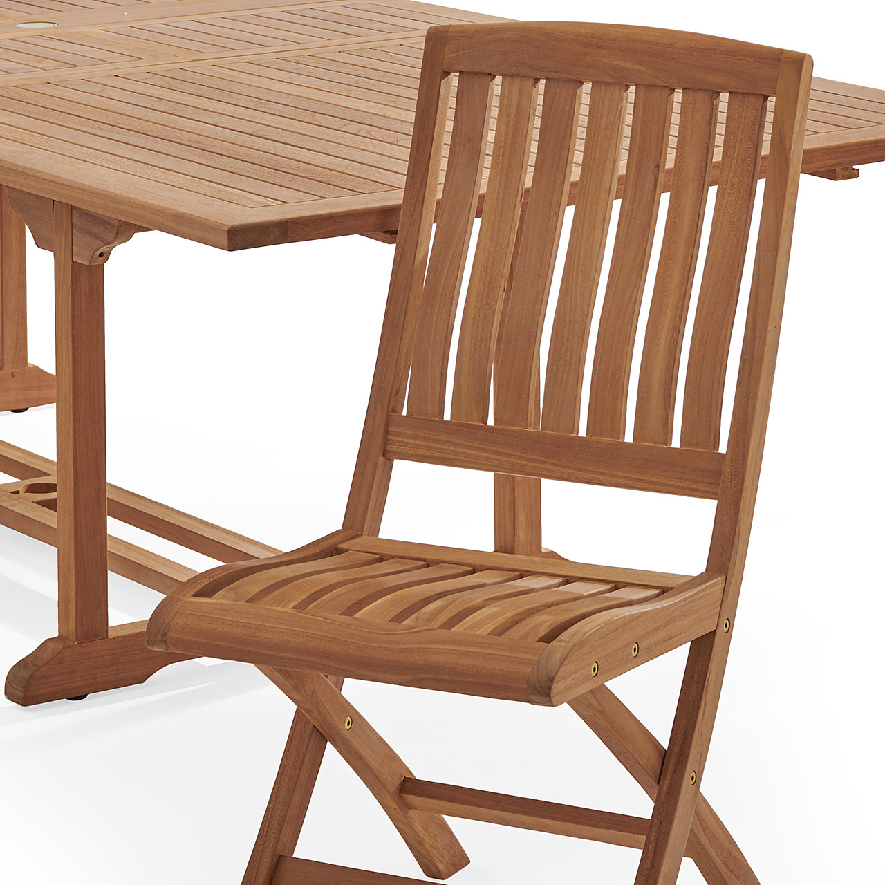 Westport Teak with Cushions 9 Piece Armless Dining Set + Bristol 87-118 x 47 in. Extension Table