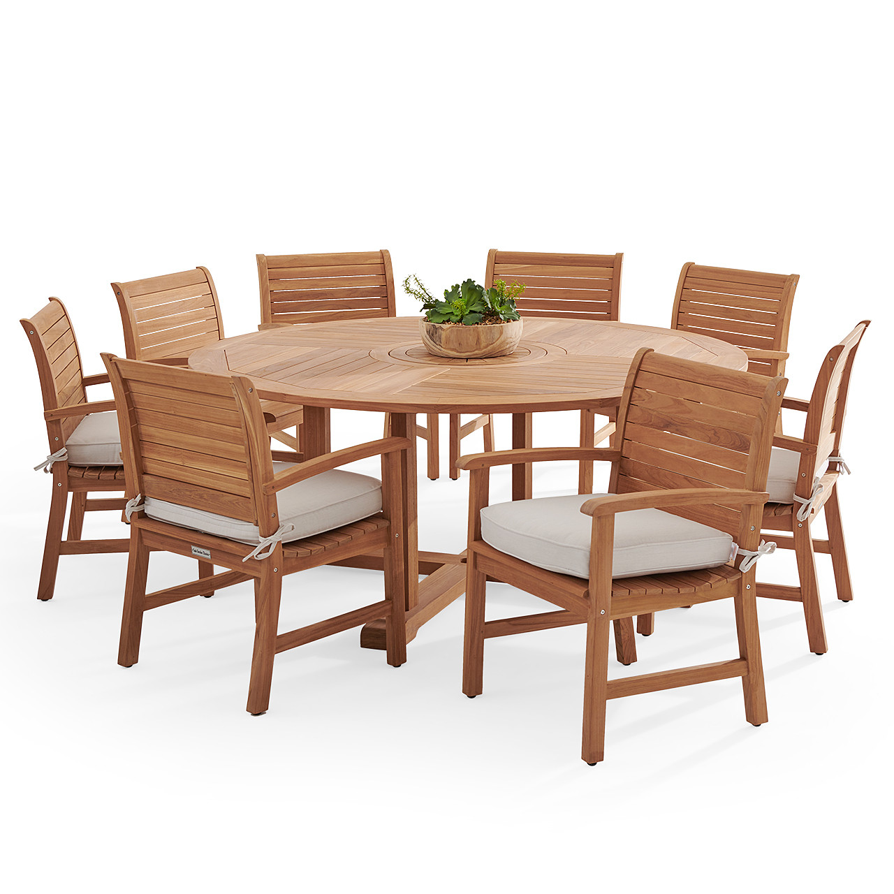 Pembroke Teak with Cushions 9 Piece Dining Set + 70 in. D Table