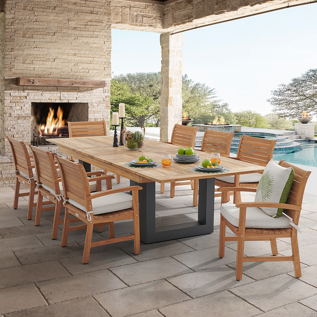 Pembroke Teak with Cushions 9 Piece Dining Set + Balencia 87-118 x