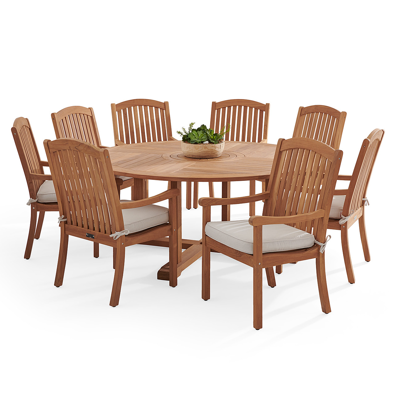 Eastchester Teak with Cushions 9 Piece Dining Set + Bristol 70 in. D Table