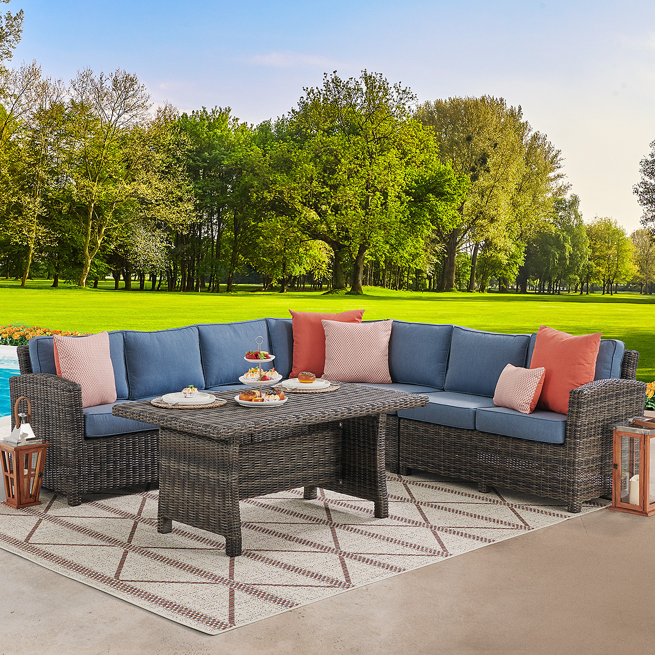 Venice Silver Oak Outdoor Wicker with Cushions 6 Piece Sectional +