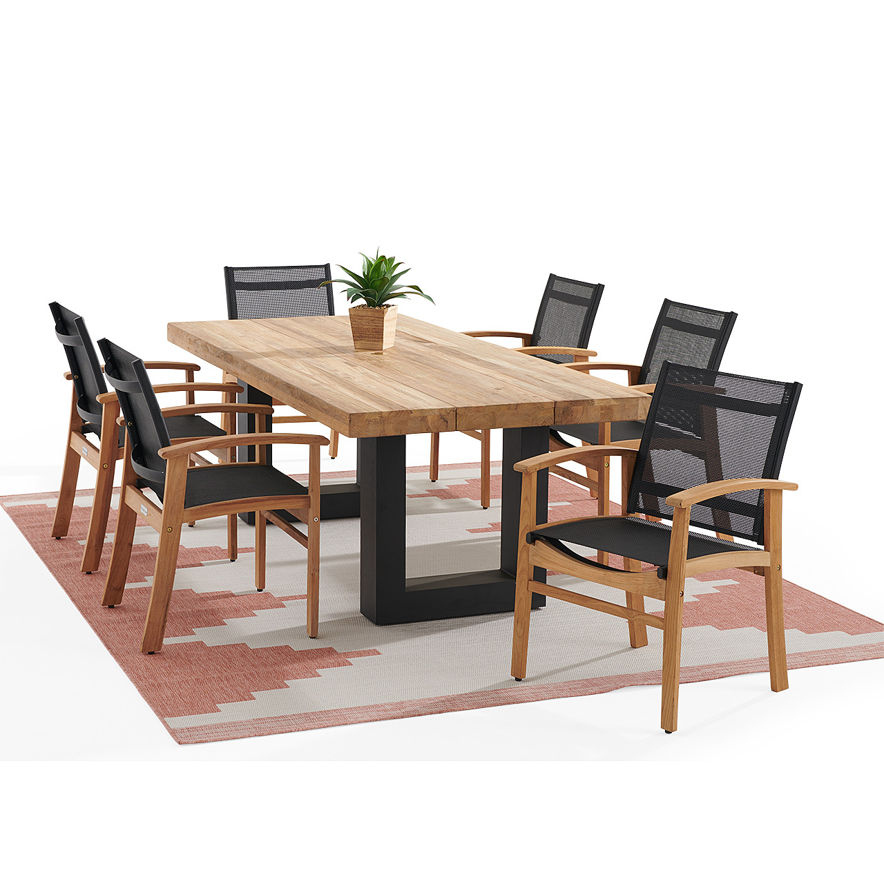 Sedona Teak with Black Sling 7 Piece Dining Set with 84 x 40 in. Table