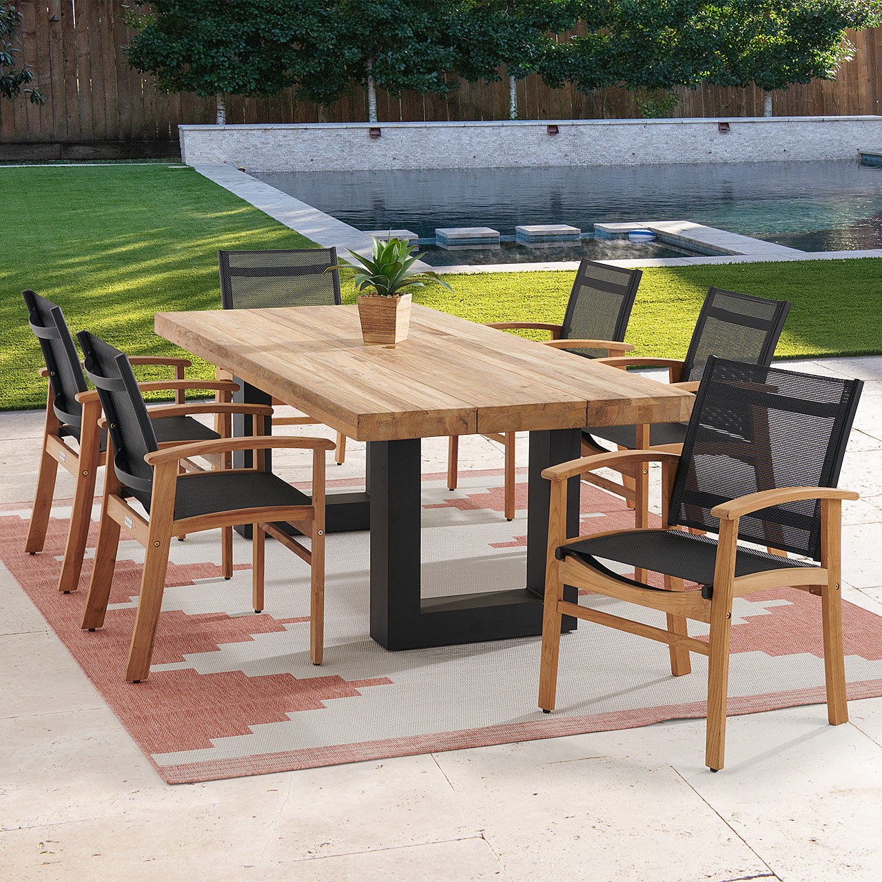 テーブル・チェア・ハンモック outside in KuruKaru Mid-High Table 10-Piece Outdoor Acacia Wood Bar Height Table, Eight Stools