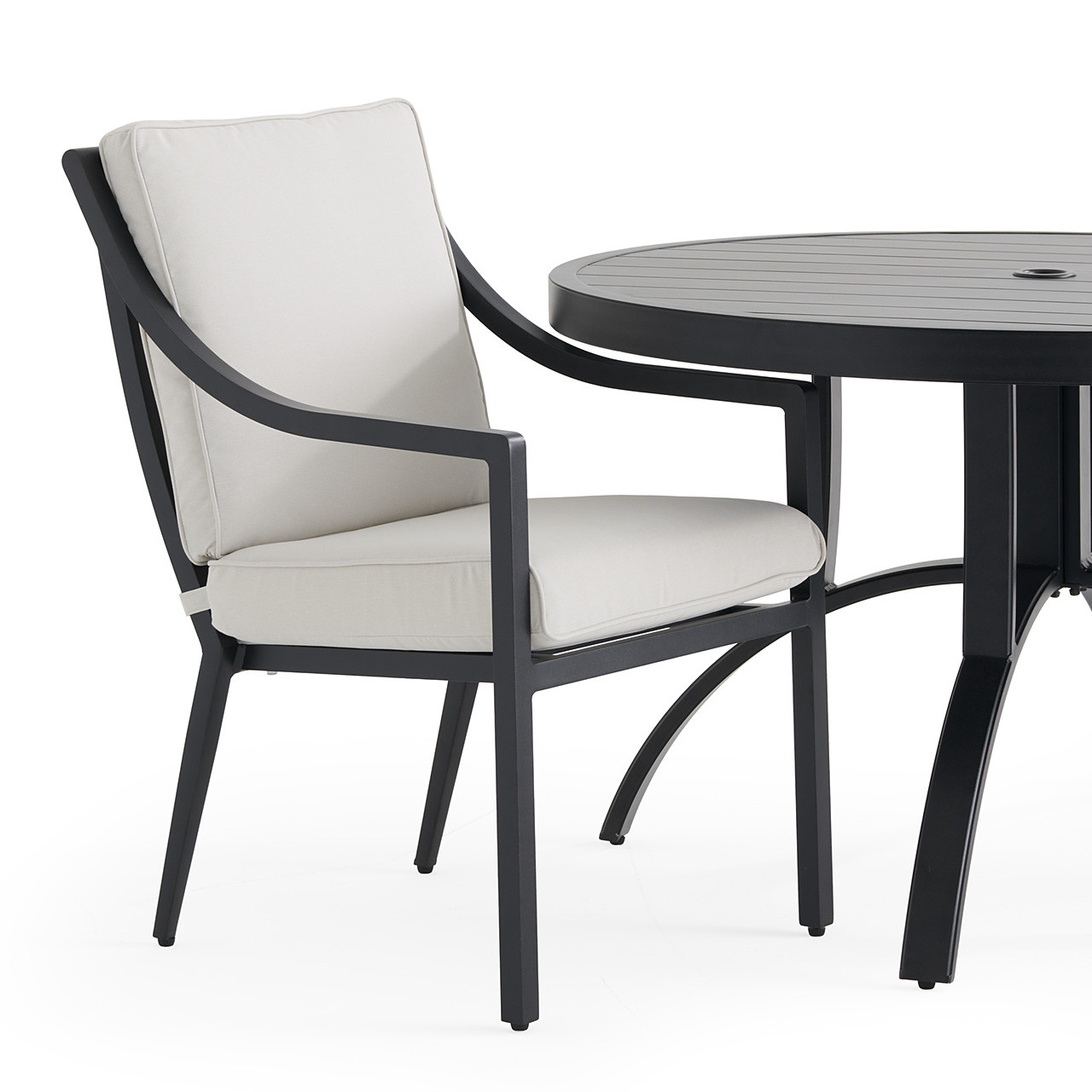Hill Country Aged Bronze Aluminum and Cushion 5 Piece Dining Set + 48 in. D Table -