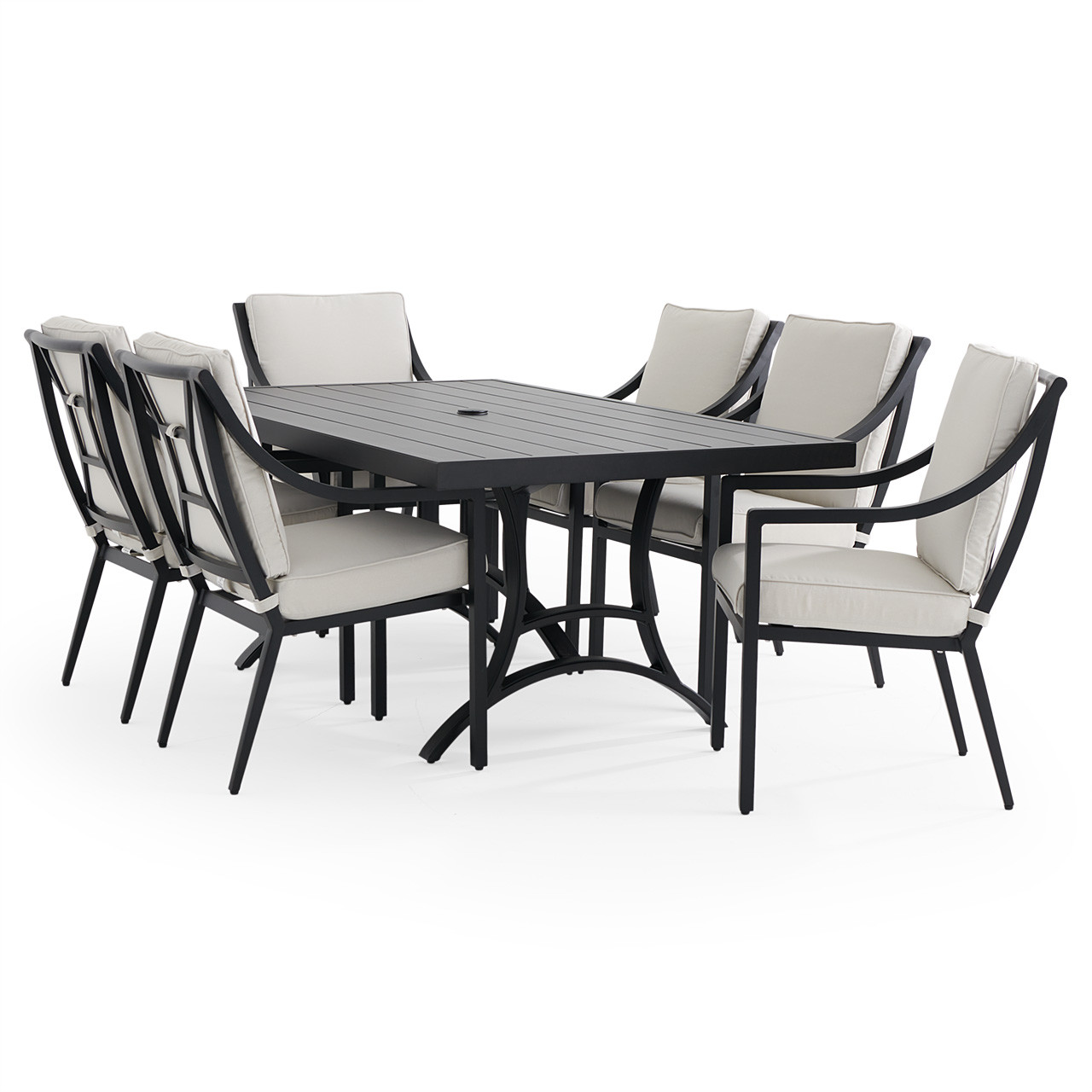 Hill Country Aged Bronze Aluminum and Cushion 7 Piece Dining Set + 72 x 42 in. Table -