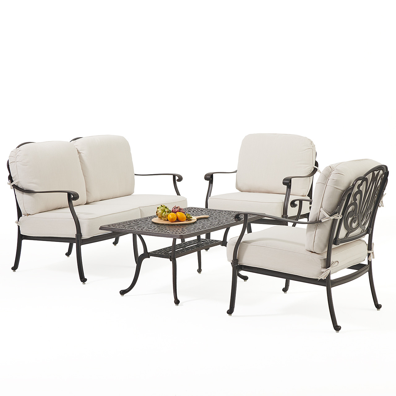 Cadiz Aged Bronze Cast Aluminum with Cushions 4 Piece Loveseat
