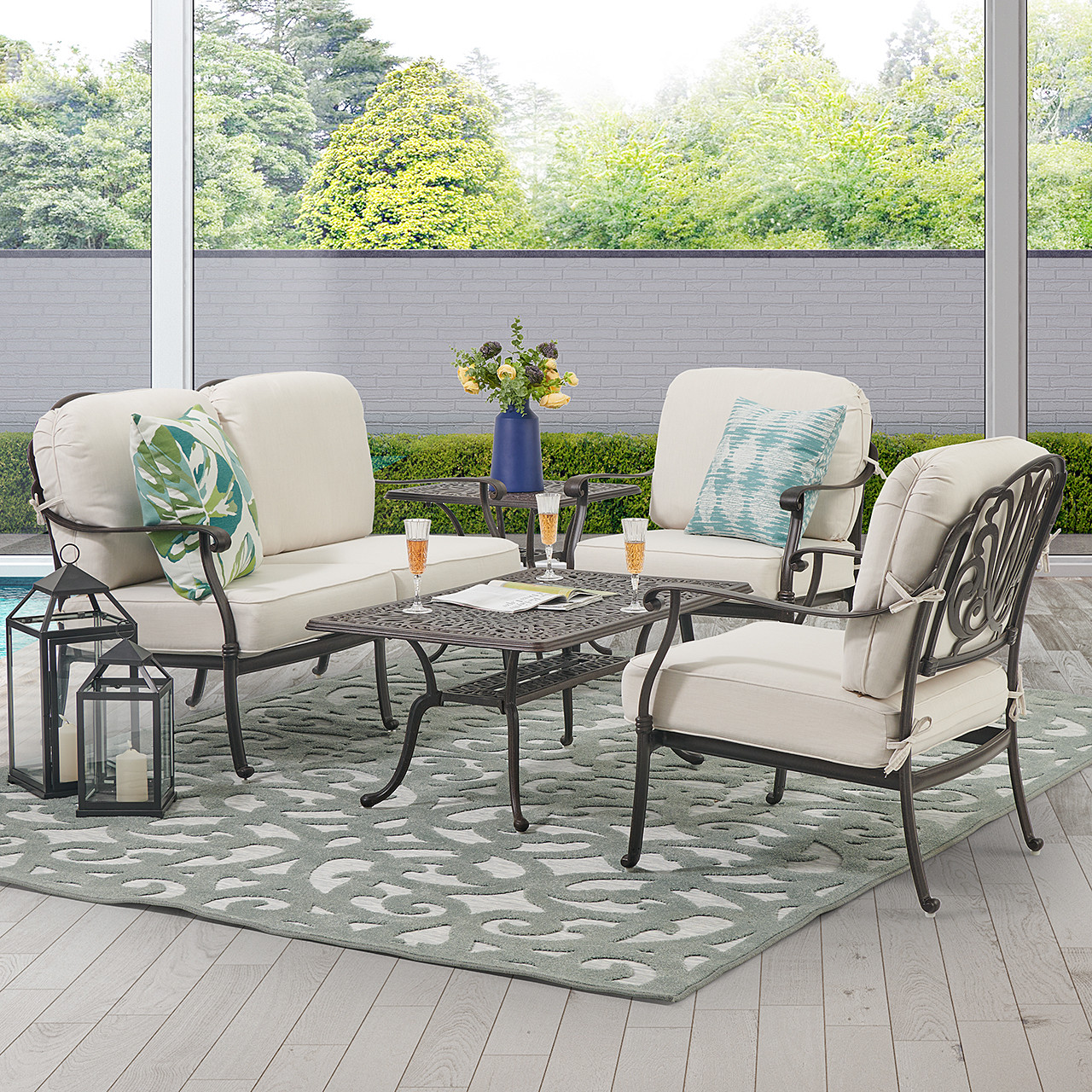 Cadiz Aged Bronze Cast Aluminum with Cushions 4 Piece Loveseat