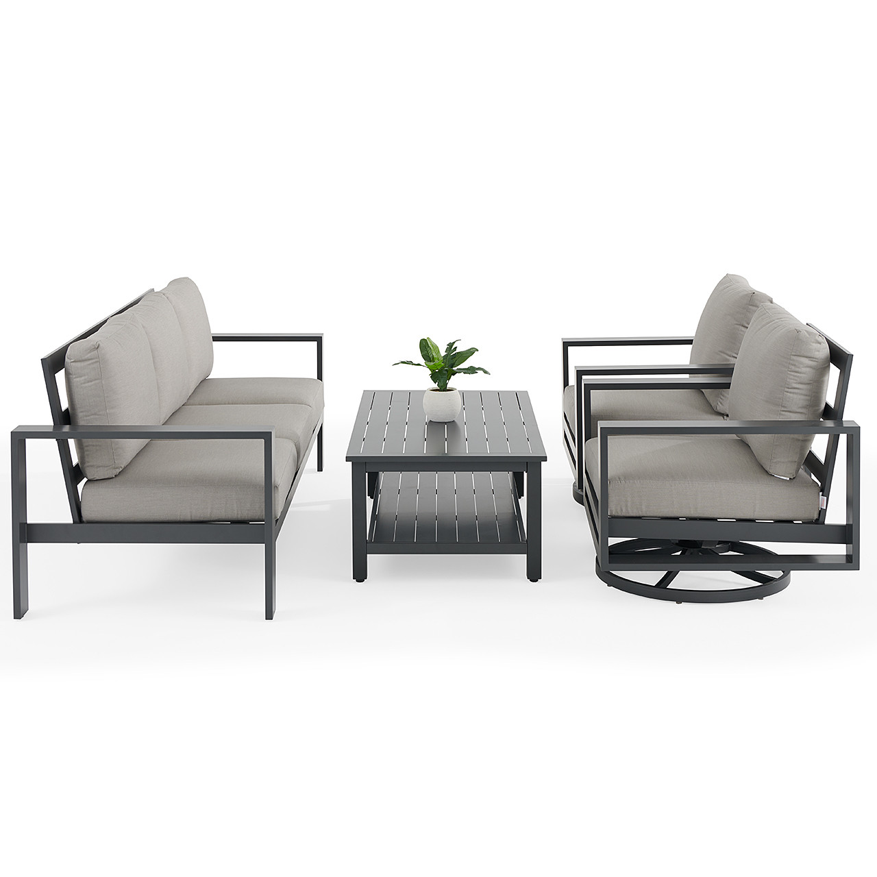 Soho Slate Grey Aluminum with Cushions 4 Piece Swivel Sofa Group +