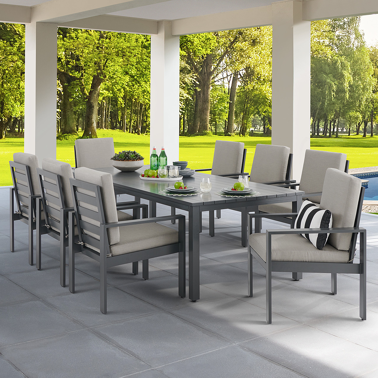 Soho Slate Grey Aluminum with Cushions 9 Piece Dining Set + 100 x
