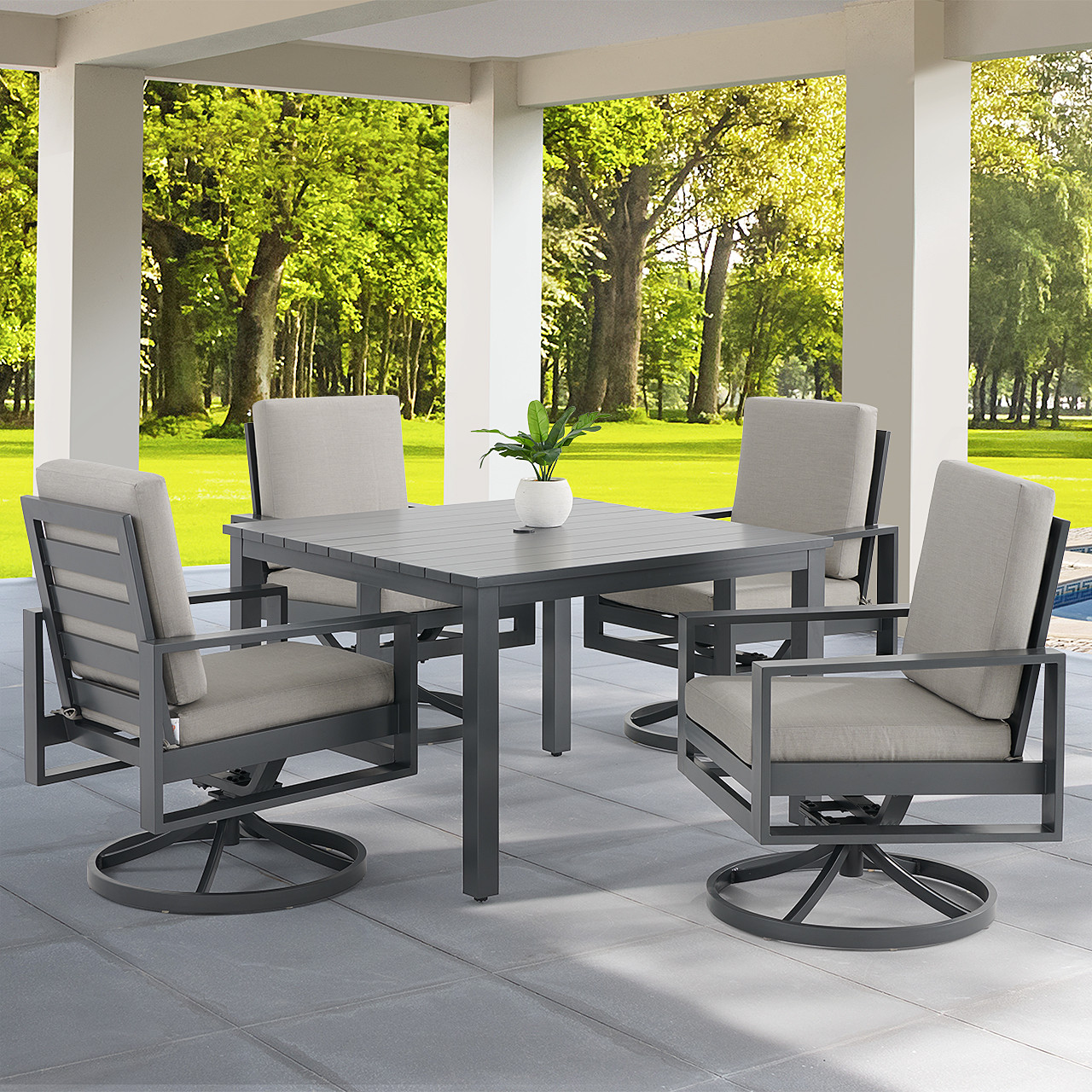 Soho Slate Grey Aluminum with Cushions 5 Piece Swivel Dining Set +