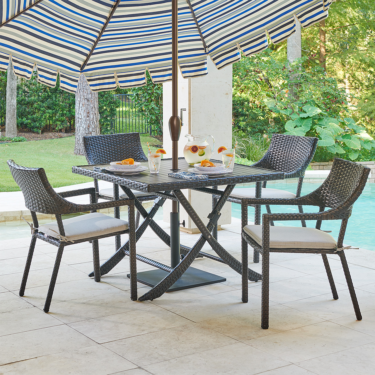 Terrace Dark Elm Outdoor Wicker with Cushions 5 Piece Dining