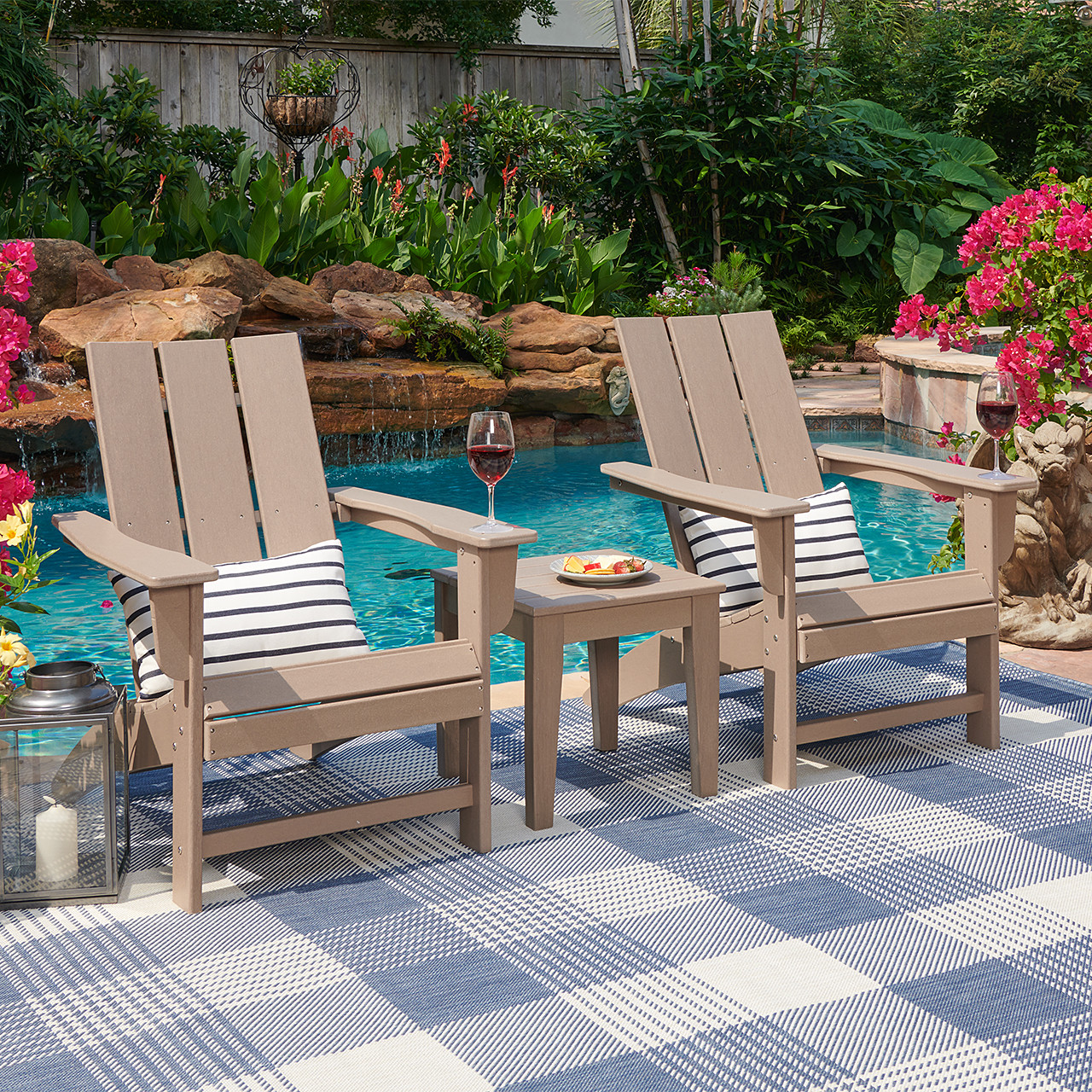 Modern 3 Piece XL Adirondack Chairs + 18 Sq. Side Table