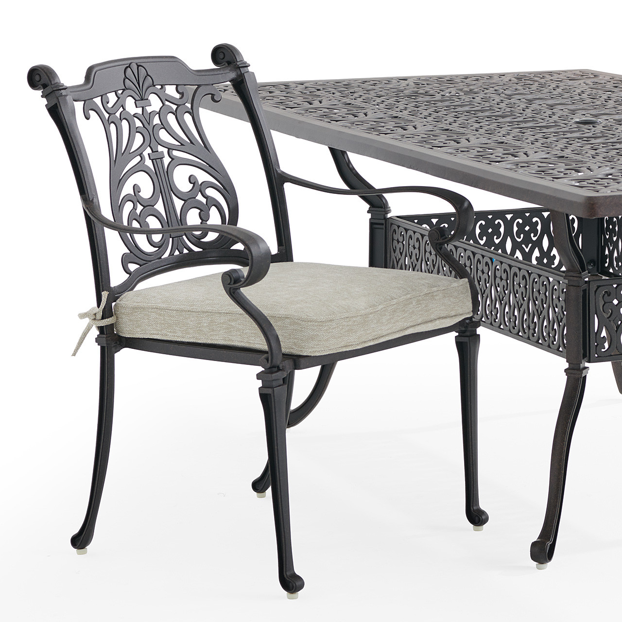 Naples Aged Bronze Cast Aluminum with Cushions 7 Piece Dining Set