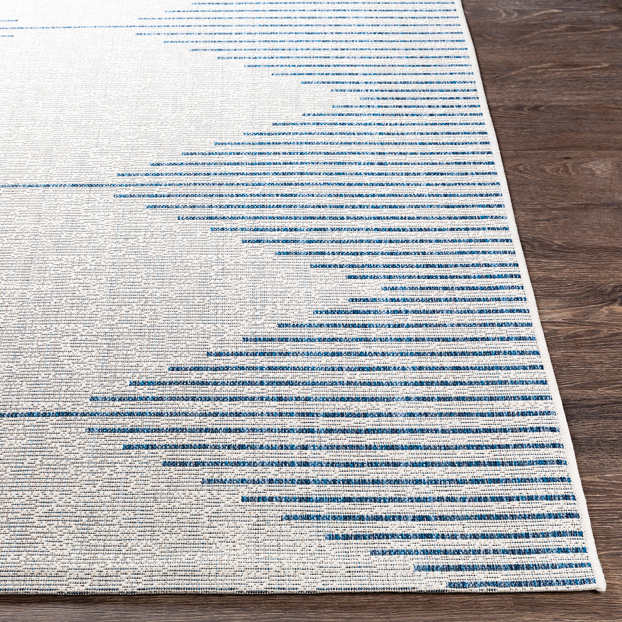 White Diamond and Blue Stripes Rug