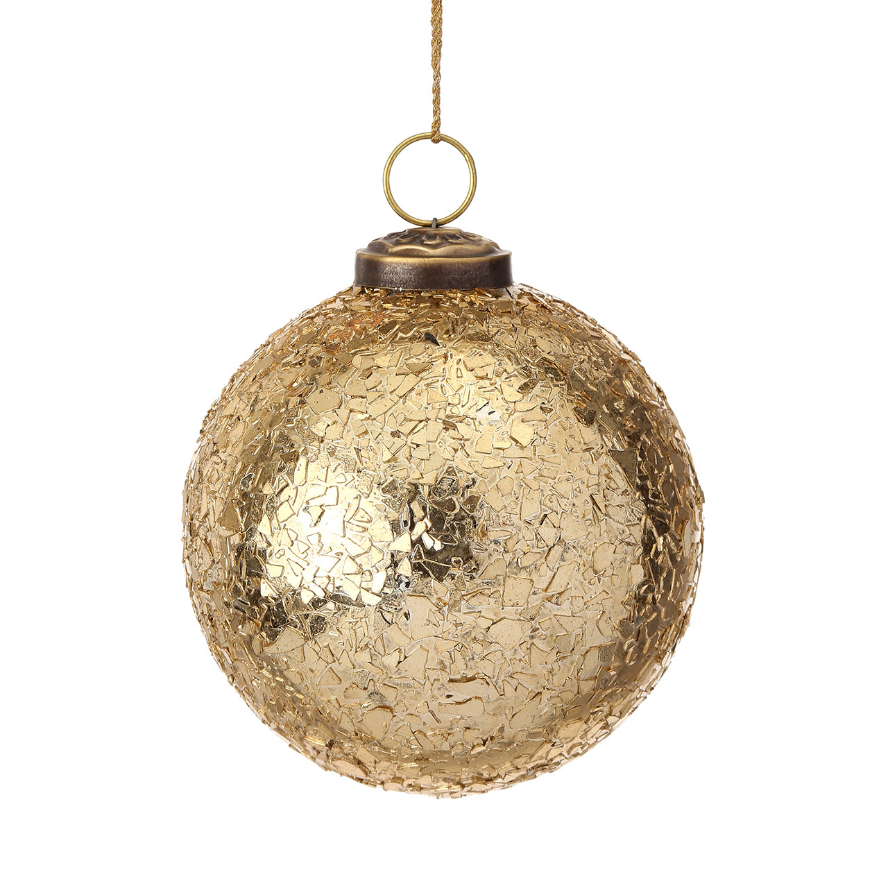 In-Store Only - 4 in. Gold Metallic Crackle Glass Ball Ornament