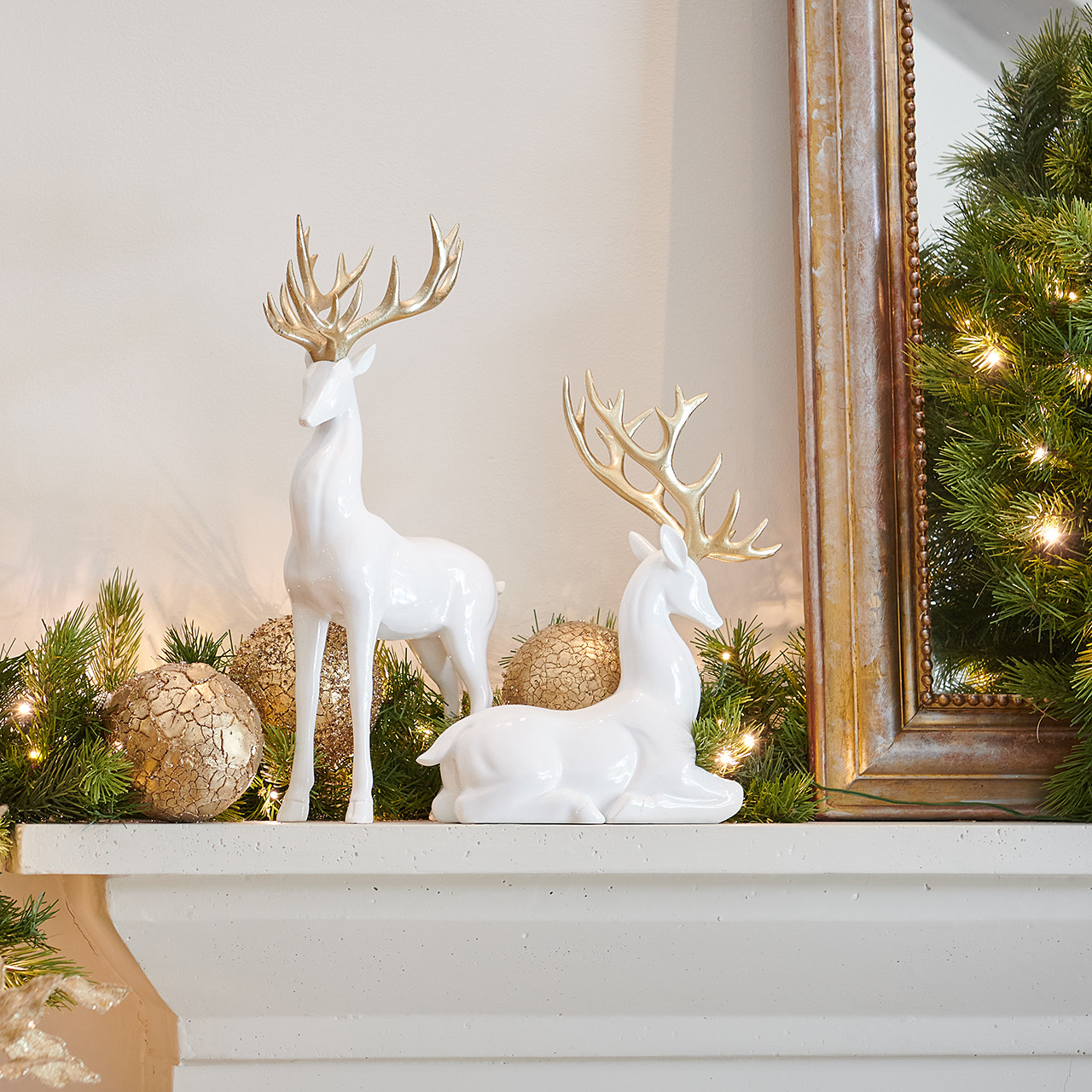 White and Gold Deer Figurines, Set of 2 - Fortunoff Backyard Store