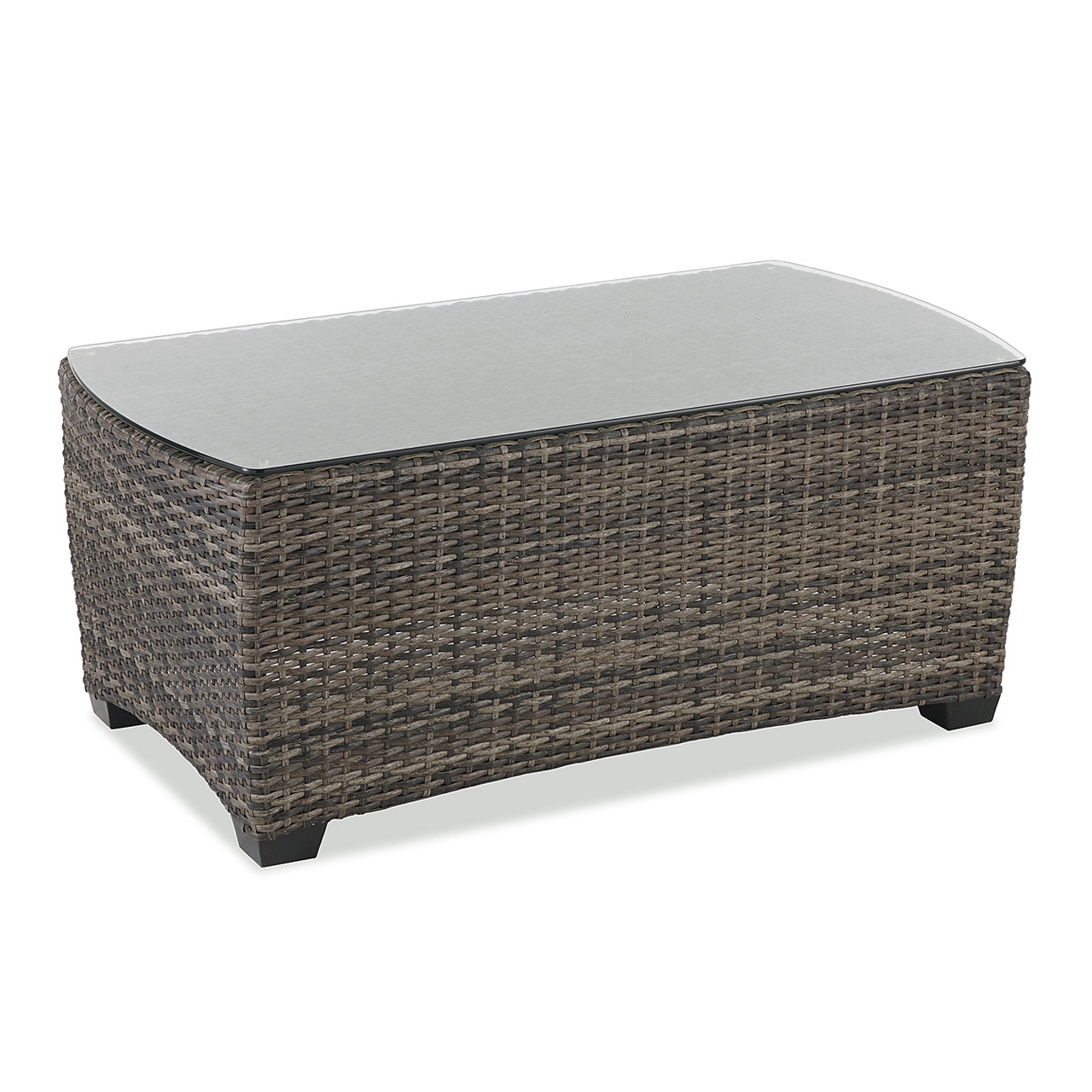 Tribeca Husk Outdoor Wicker with Concealed Cushions 4 Piece Swivel Loveseat Group + 48 x 26 in. Coffee Table