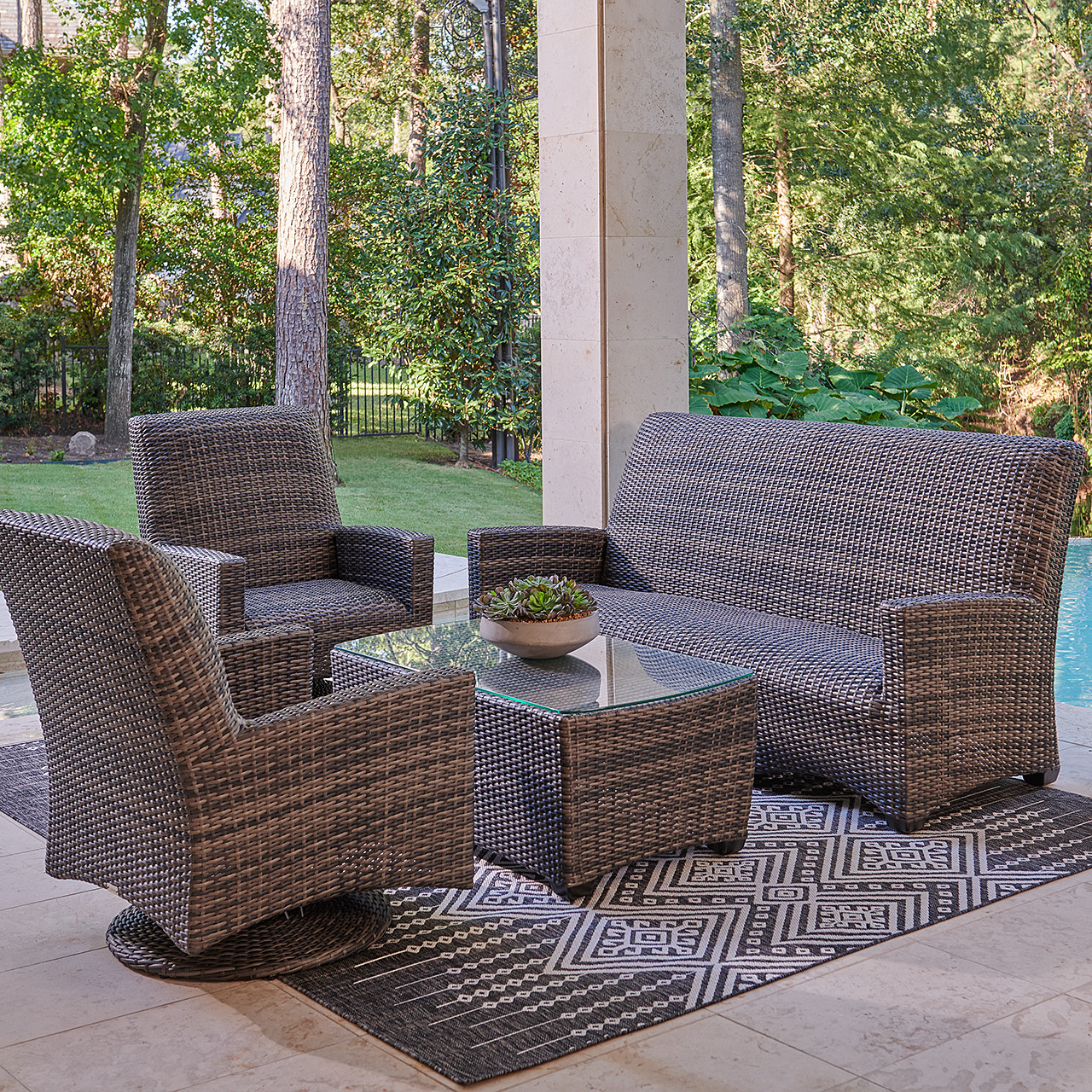 Tribeca Husk Outdoor Wicker with Concealed Cushions 4 Piece Swivel