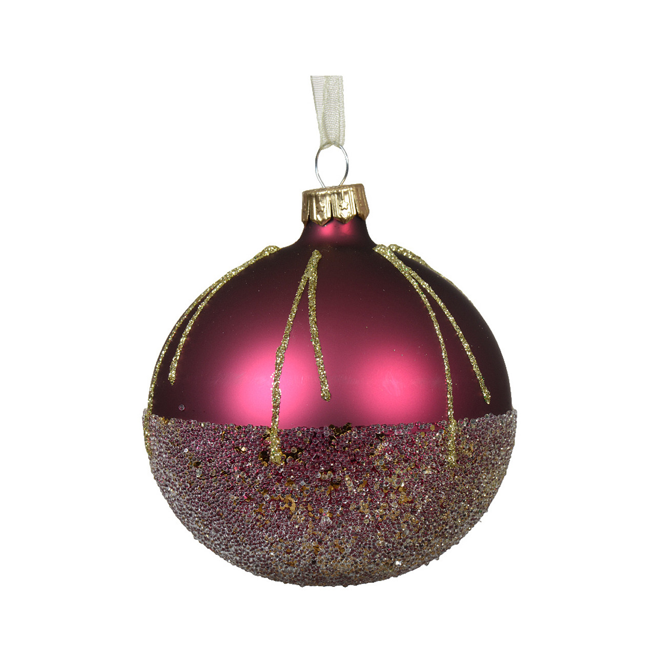 In-Store Only - 80 mm Mauve Dipped Glass Christmas Ball Ornament