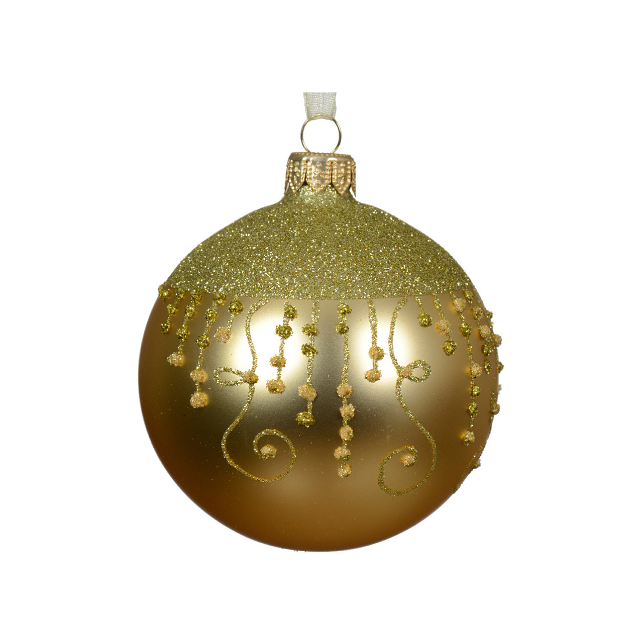 In-Store Only - 80 mm Gold Curly Lines Glass Christmas Ball Ornament