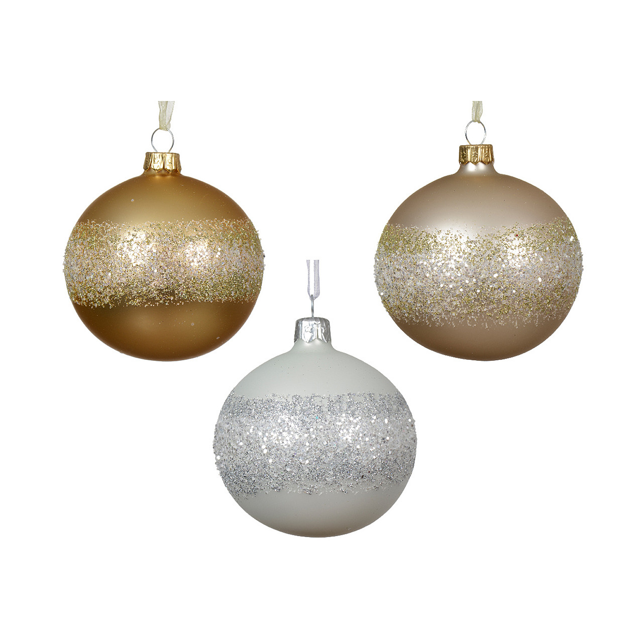 In-Store Only - 80 mm Sparkle Border Glass Christmas Ball Ornament, Assortment of 3