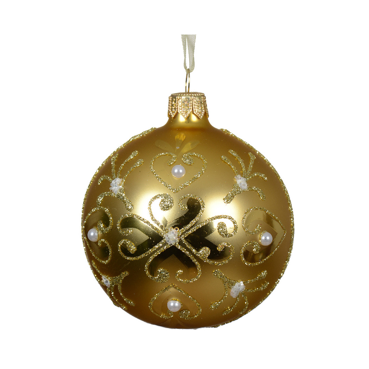 In-Store Only - 80 mm Gold Baroque Glass Christmas Ball Ornament