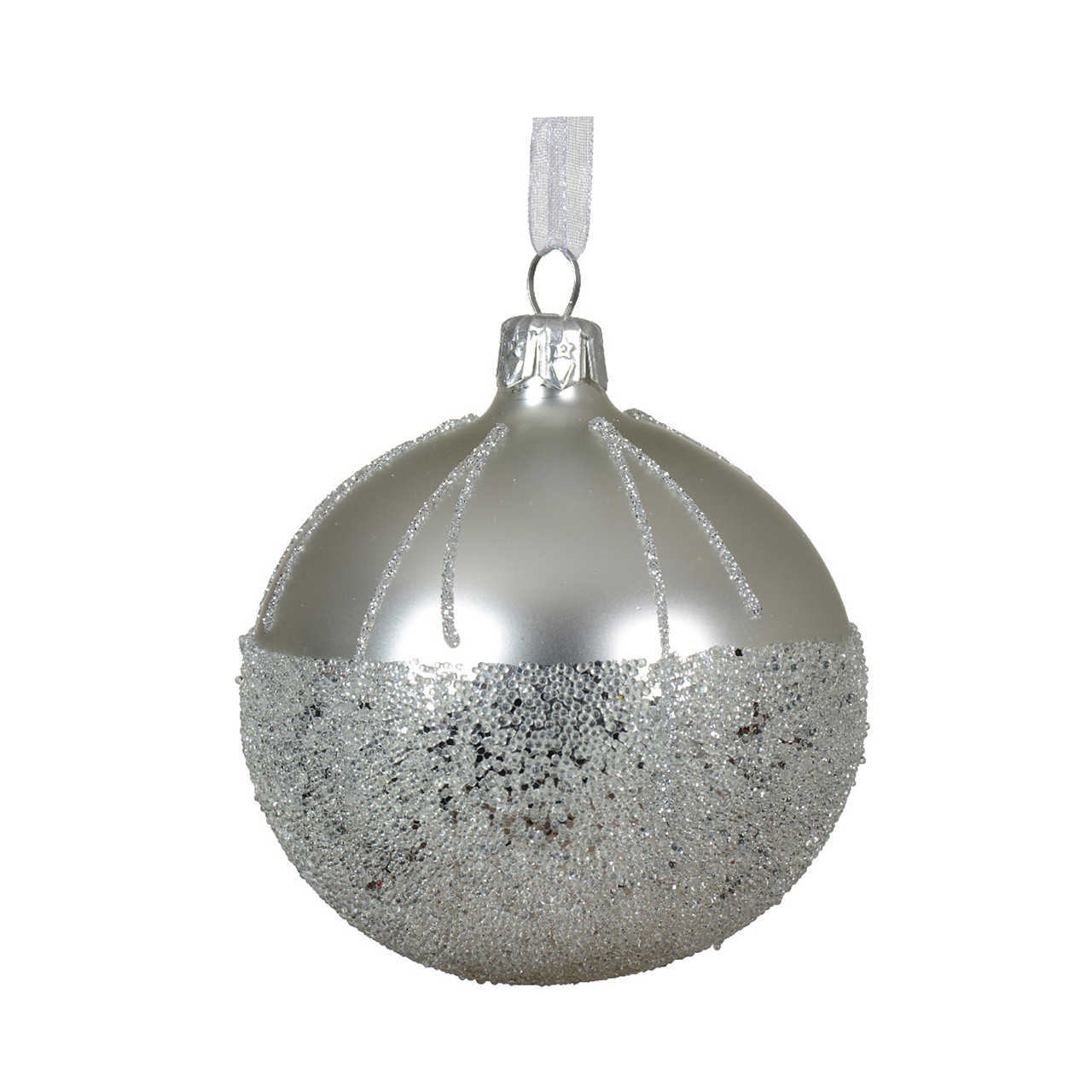 In-Store Only - 80 mm Silver Dipped Glass Christmas Ball Ornament