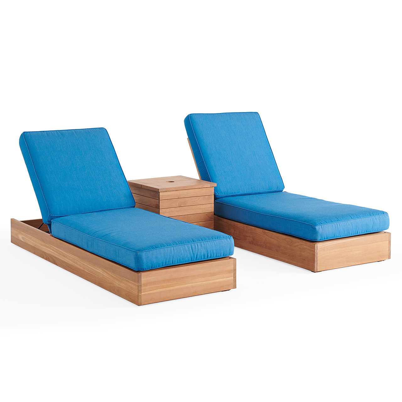 Castello Teak with Cushions 3 Piece Chaise Lounge Set + 20 in. Sq. End Table