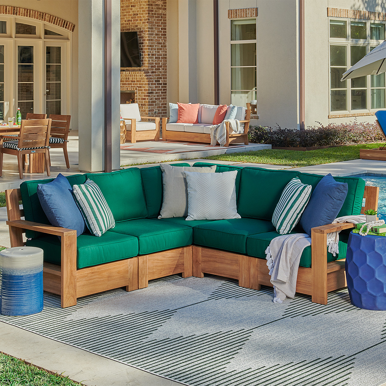 Castello Teak with Cushions 5 Piece Sectional - Fortunoff Backyard