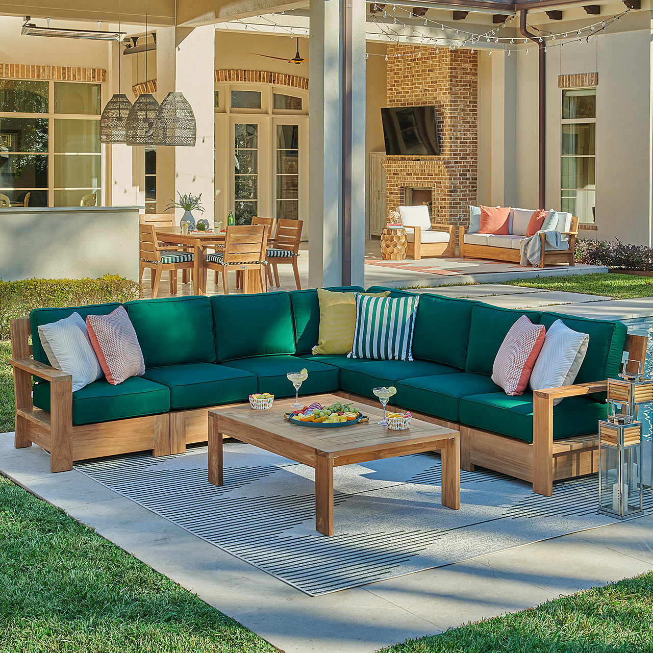 Castello Teak with Cushions 8 Piece Sectional + 48 x 32 in. Coffee