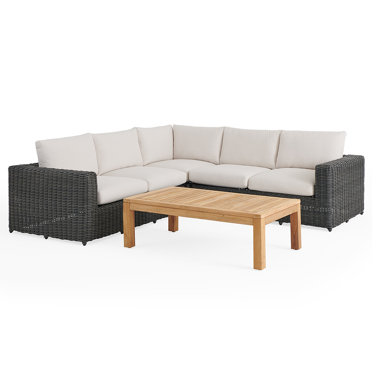 Laguna Smoke Outdoor Wicker and Solid Teak with Cushions 4 Piece