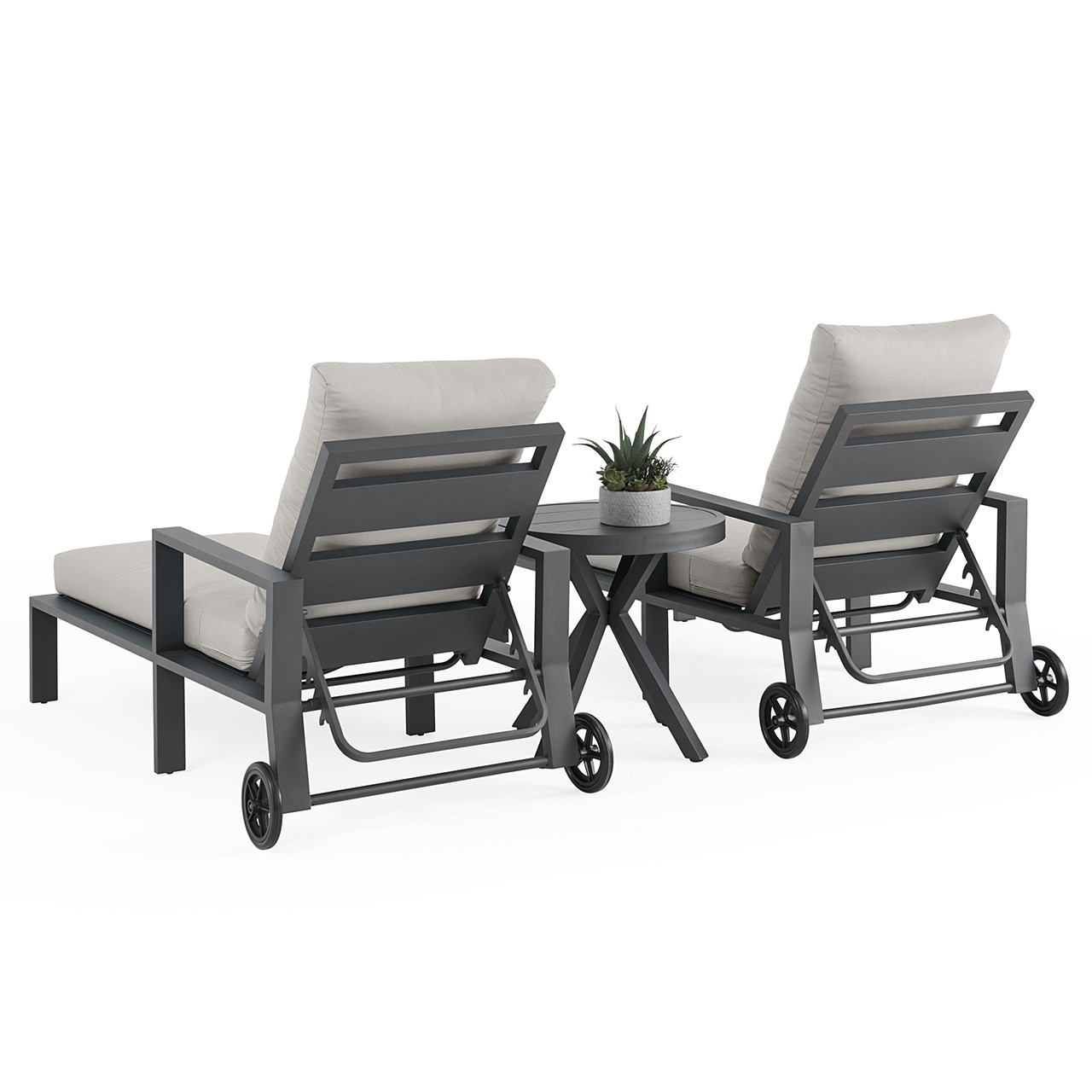 Montecito Charcoal Aluminum with Cushions 3 Piece Chaise Lounge Set + 24 in. D Side Table