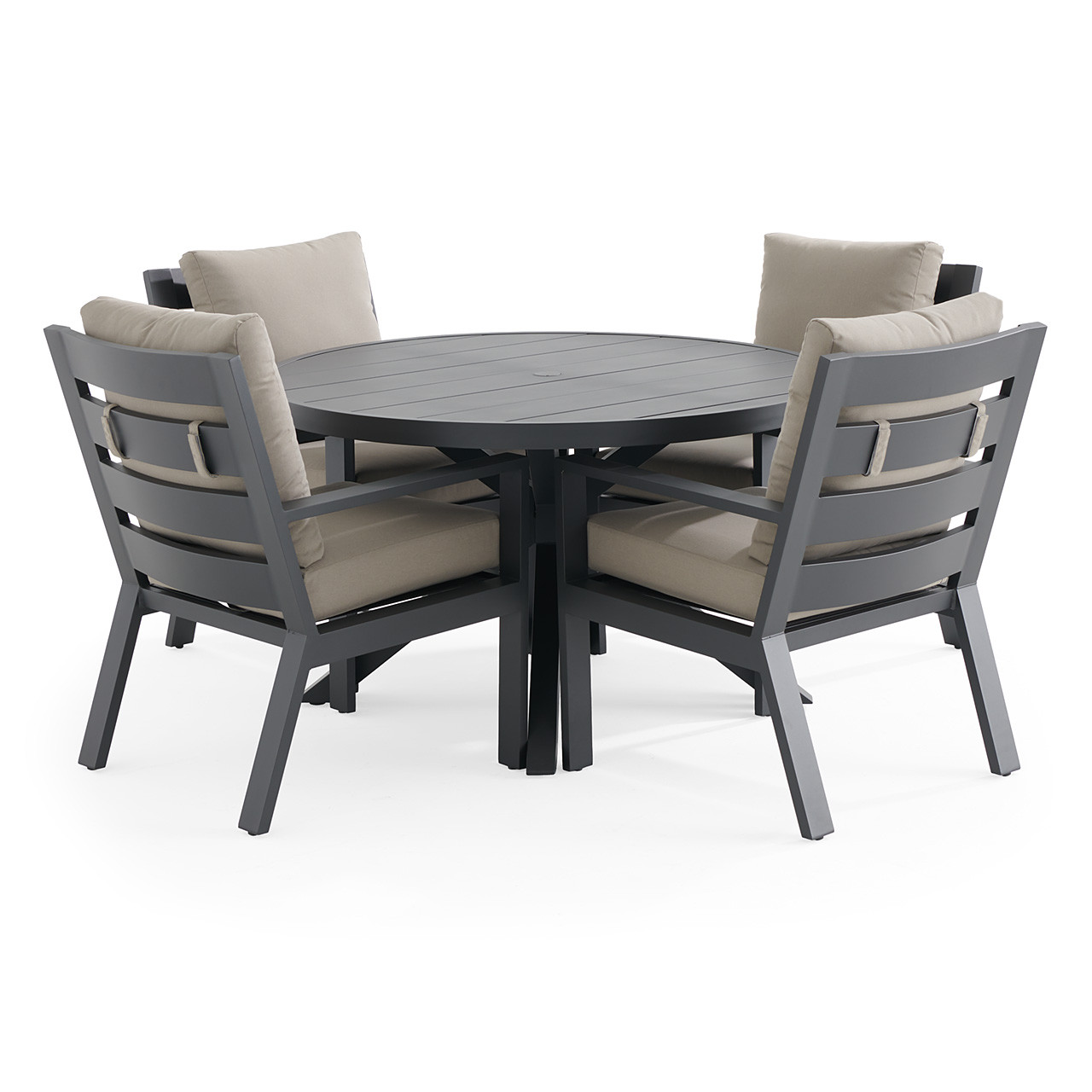 Montecito Charcoal Aluminum with Cushions 5 Piece Dining Set + 48 in. D Table