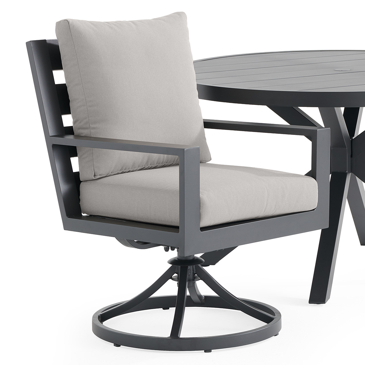 Montecito Charcoal Aluminum with Cushions 5 Piece Dining Set + 48 in. D Table