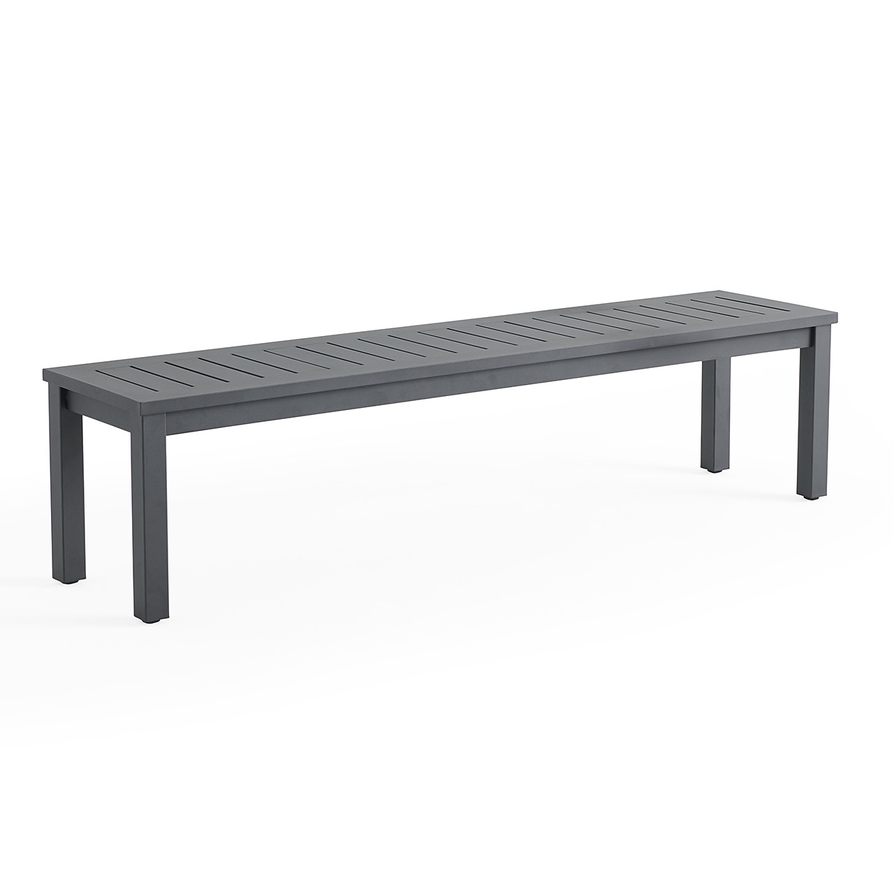 Montecito Charcoal Aluminum with Cushions 6 Piece Swivel Bench Dining Set + 70 x 40 in. Table
