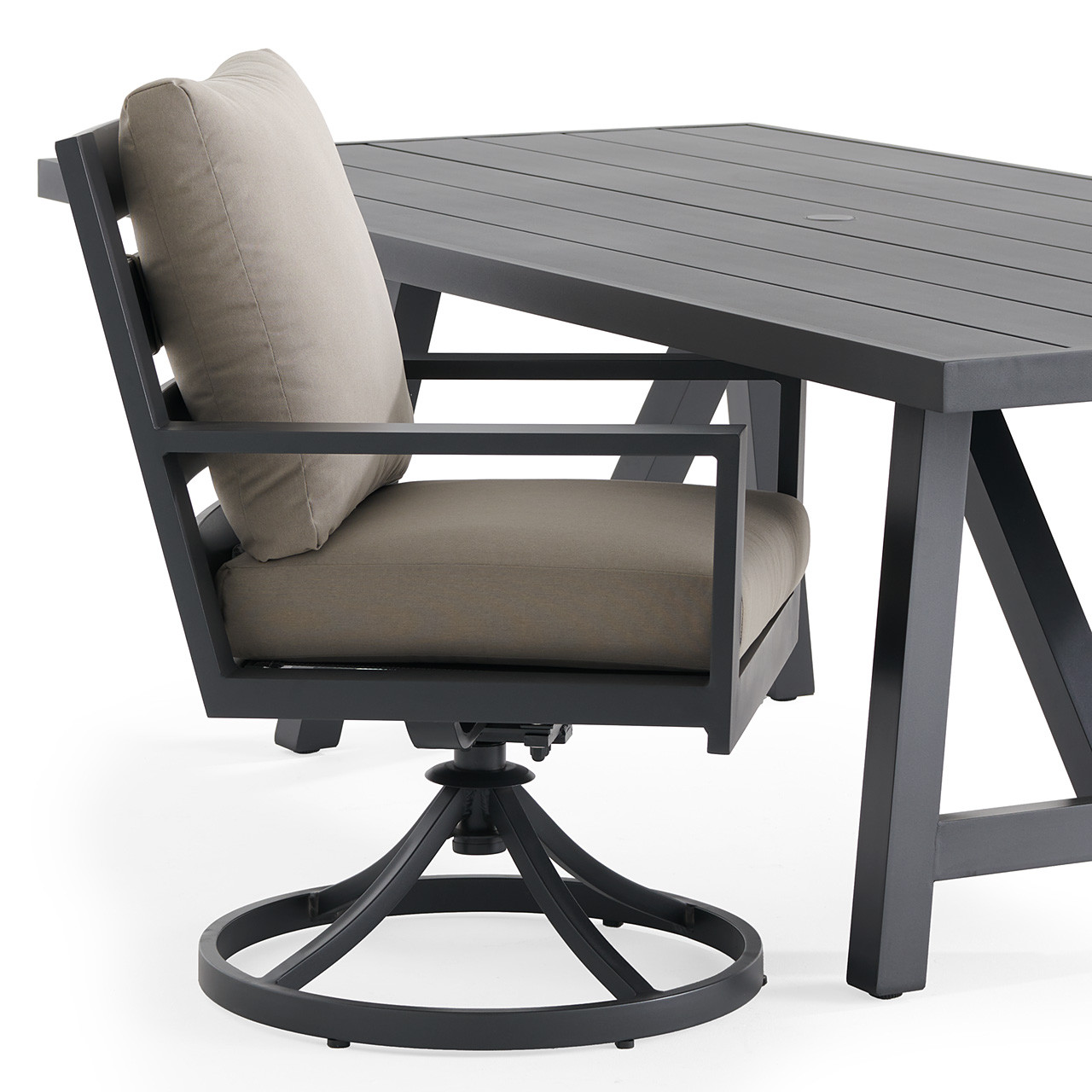 Montecito Charcoal Aluminum with Cushions 7 Piece Combo Dining Set + 84 x 42 in. Table