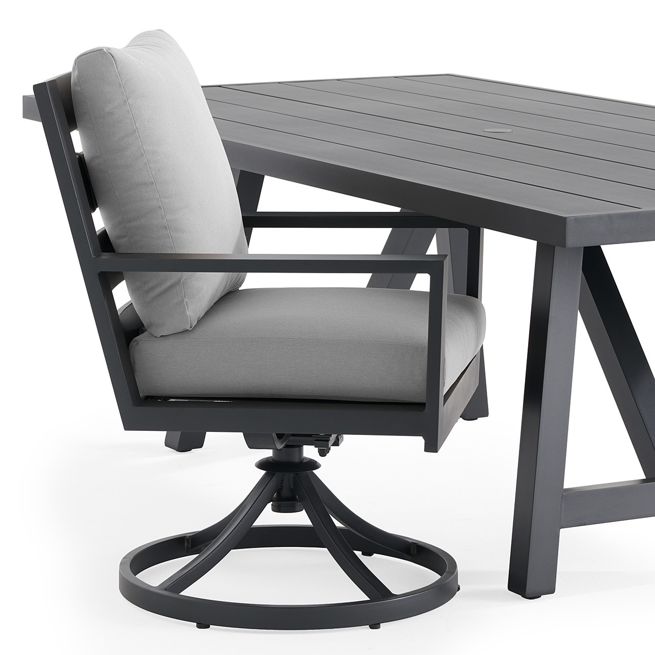Montecito Charcoal Aluminum with Cushions 7 Piece Combo Dining Set + 84 x 42 in. Table