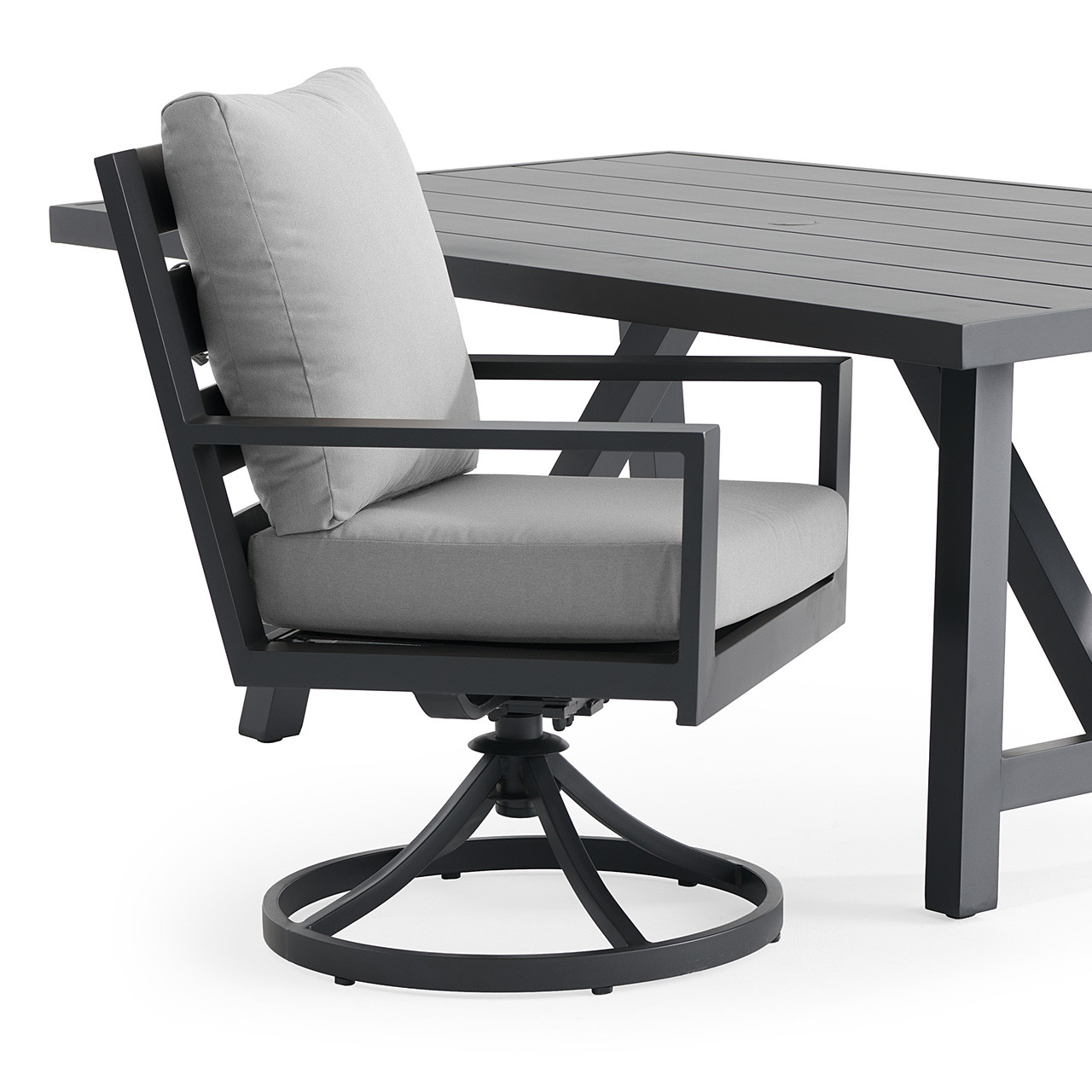 Montecito Charcoal Aluminum with Cushions 7 Piece Dining Set + 70 x 40 in. Table