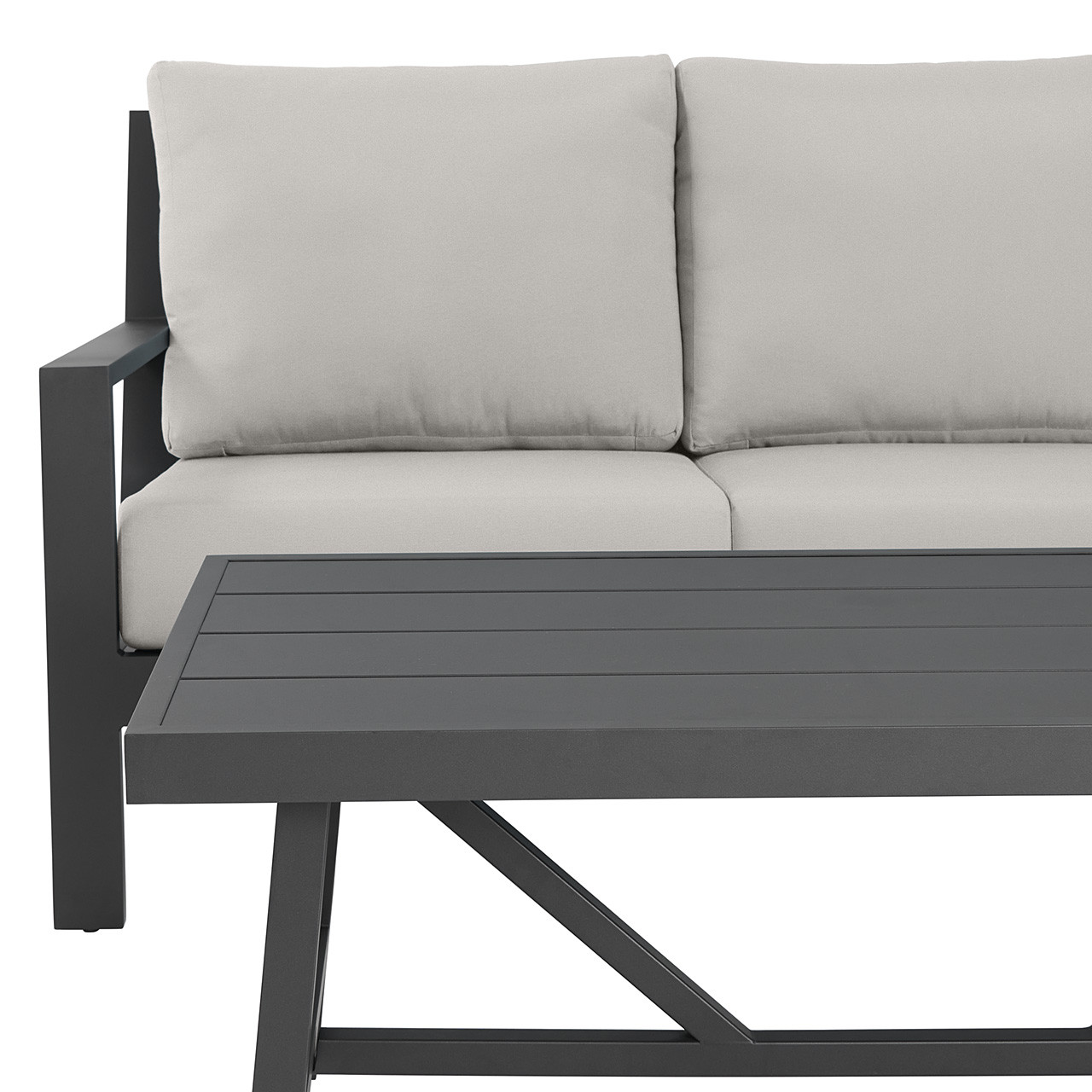 Montecito Charcoal Aluminum with Cushions 4 Piece Loveseat Group + 48 x 26 in. Coffee Table