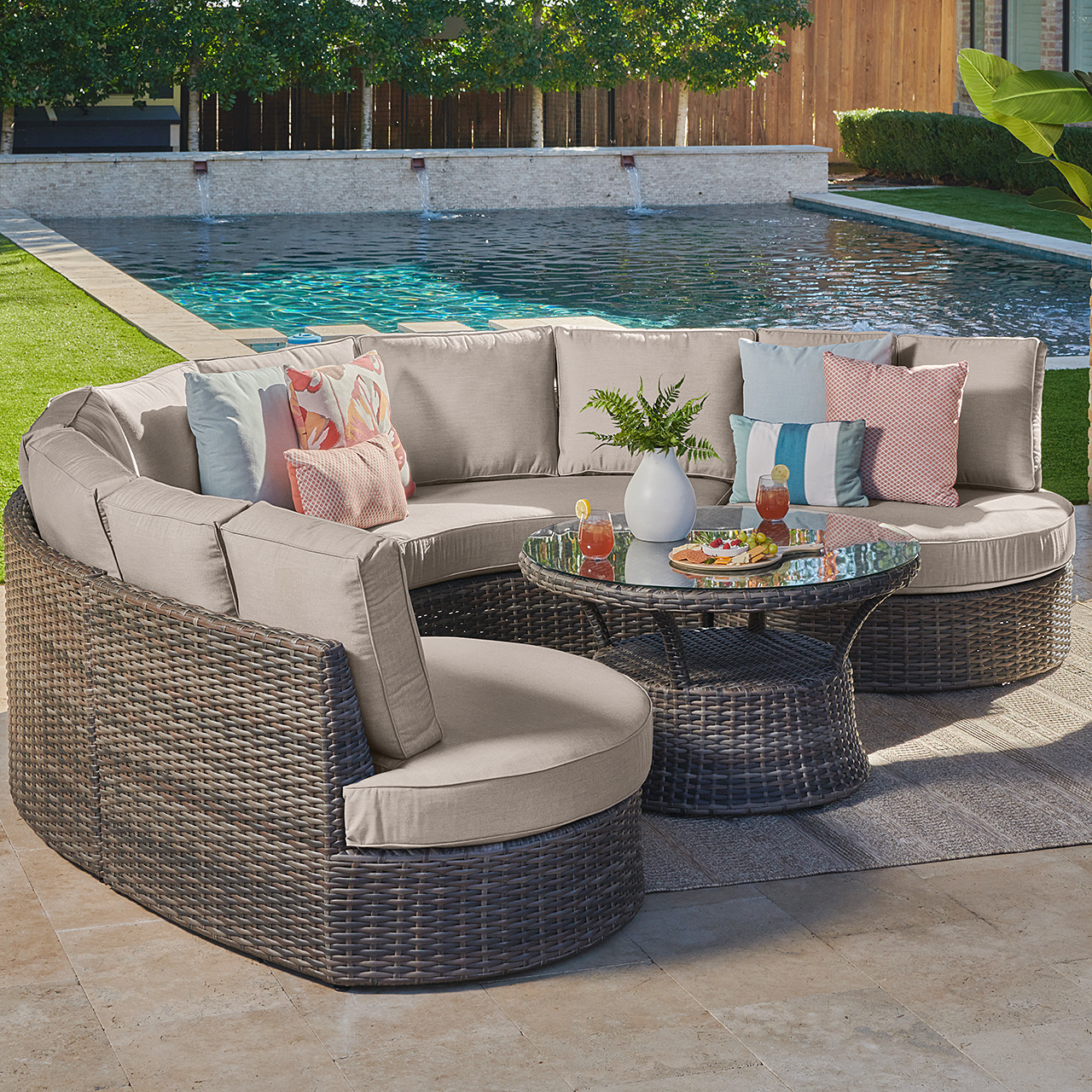 San Lucas Outdoor Wicker with Cushions 5 Piece Cuddle Beds Contour