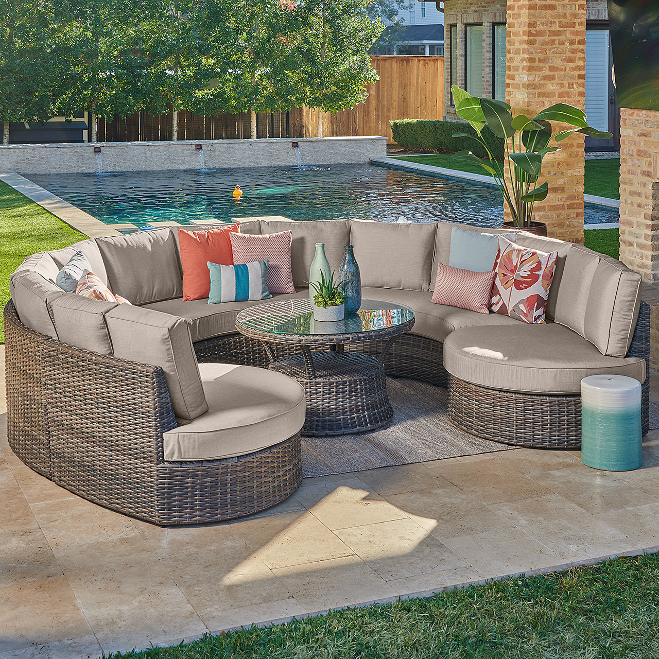 San Lucas Outdoor Wicker with Cushions 6 Piece Cuddle Beds Contour