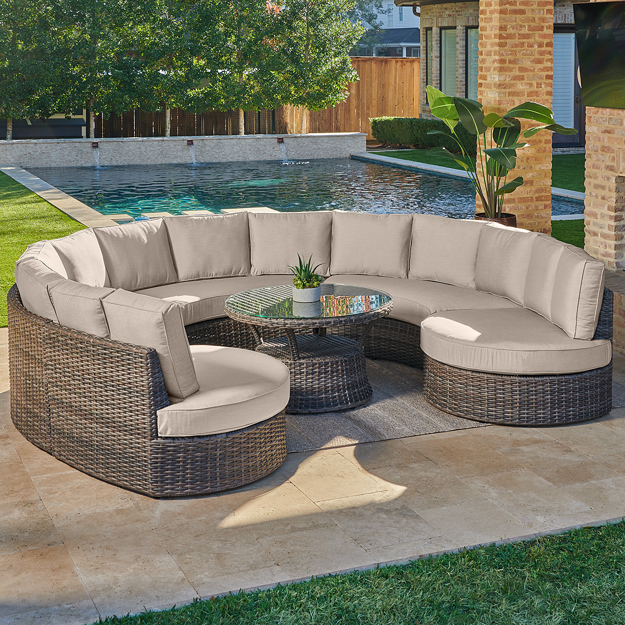 San Lucas Outdoor Wicker with Cushions 6 Piece Cuddle Beds Contour