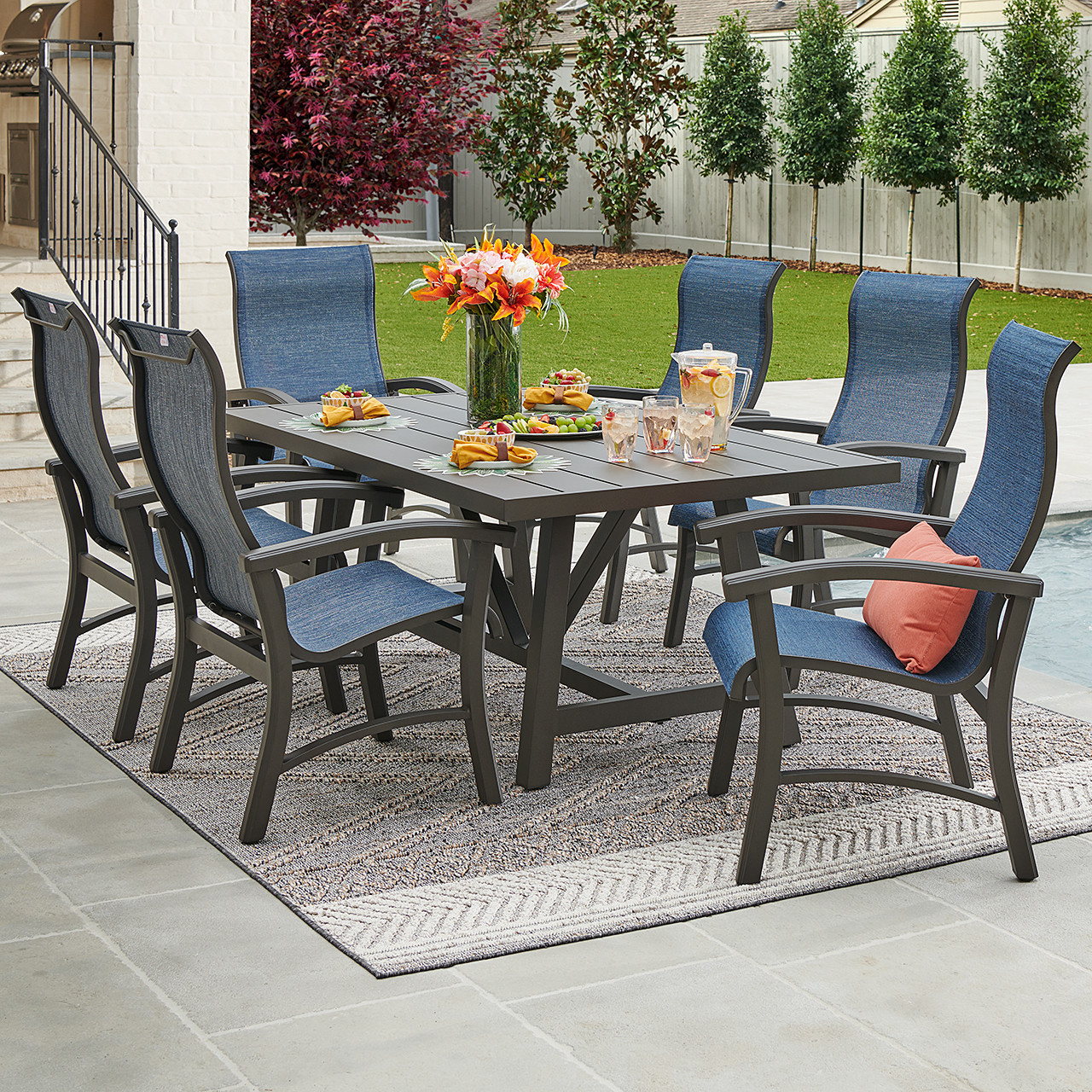 Fairmont Aged Bronze Aluminum with Sling Piece Dining Set 70 x