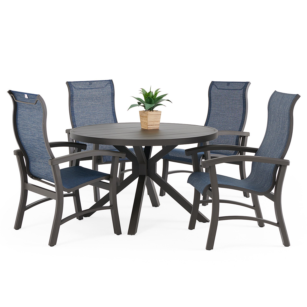 Fairmont Aged Bronze Aluminum with Sling 5 Piece Dining Set + 48 in. D Table