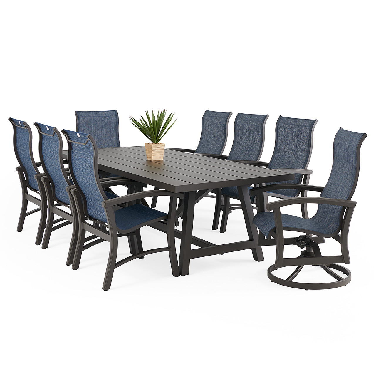 Fairmont Aged Bronze Aluminum with Sling 9 Piece Combo Dining Set + 100 x 42 in. Table