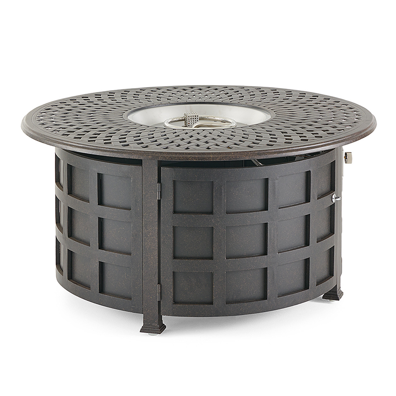 Fairmont Aged Bronze Aluminum with Cushions 3 Piece Sofa Group + 48 in. D Carlisle Fire Pit