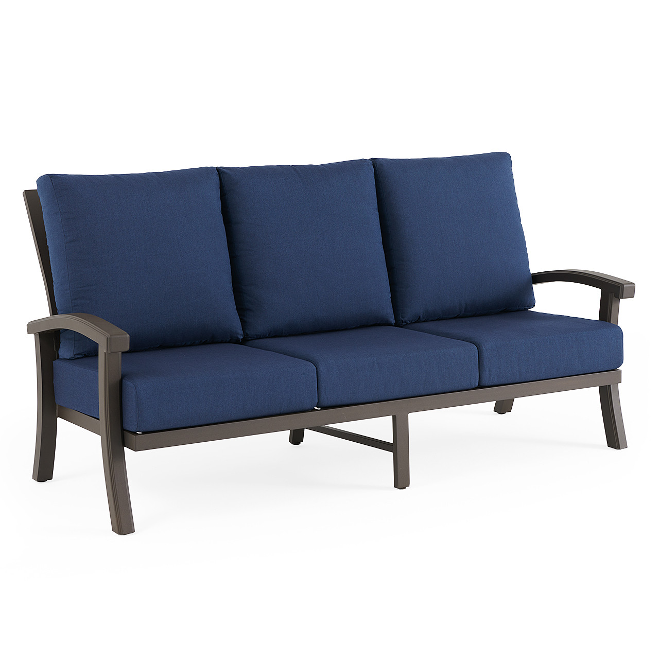 Fairmont Aged Bronze Aluminum with Cushions 3 Piece Sofa Group + 48 in. D Carlisle Fire Pit