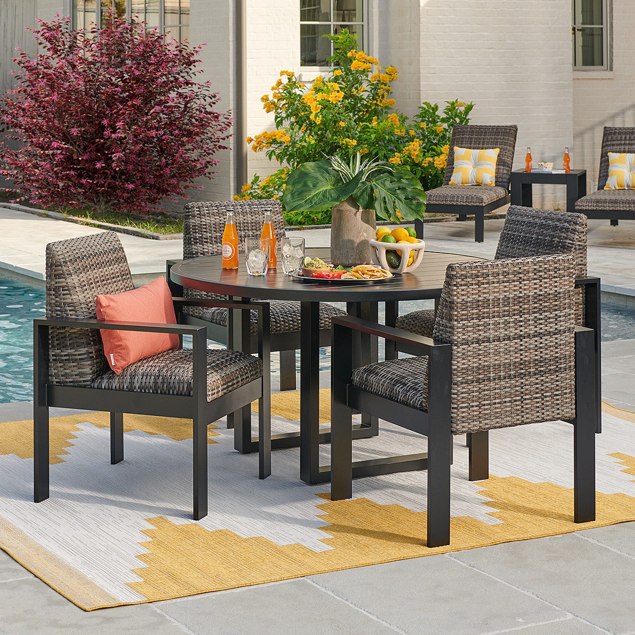 Chelsea Textured Black Aluminum and Weathered Teak Outdoor Wicker